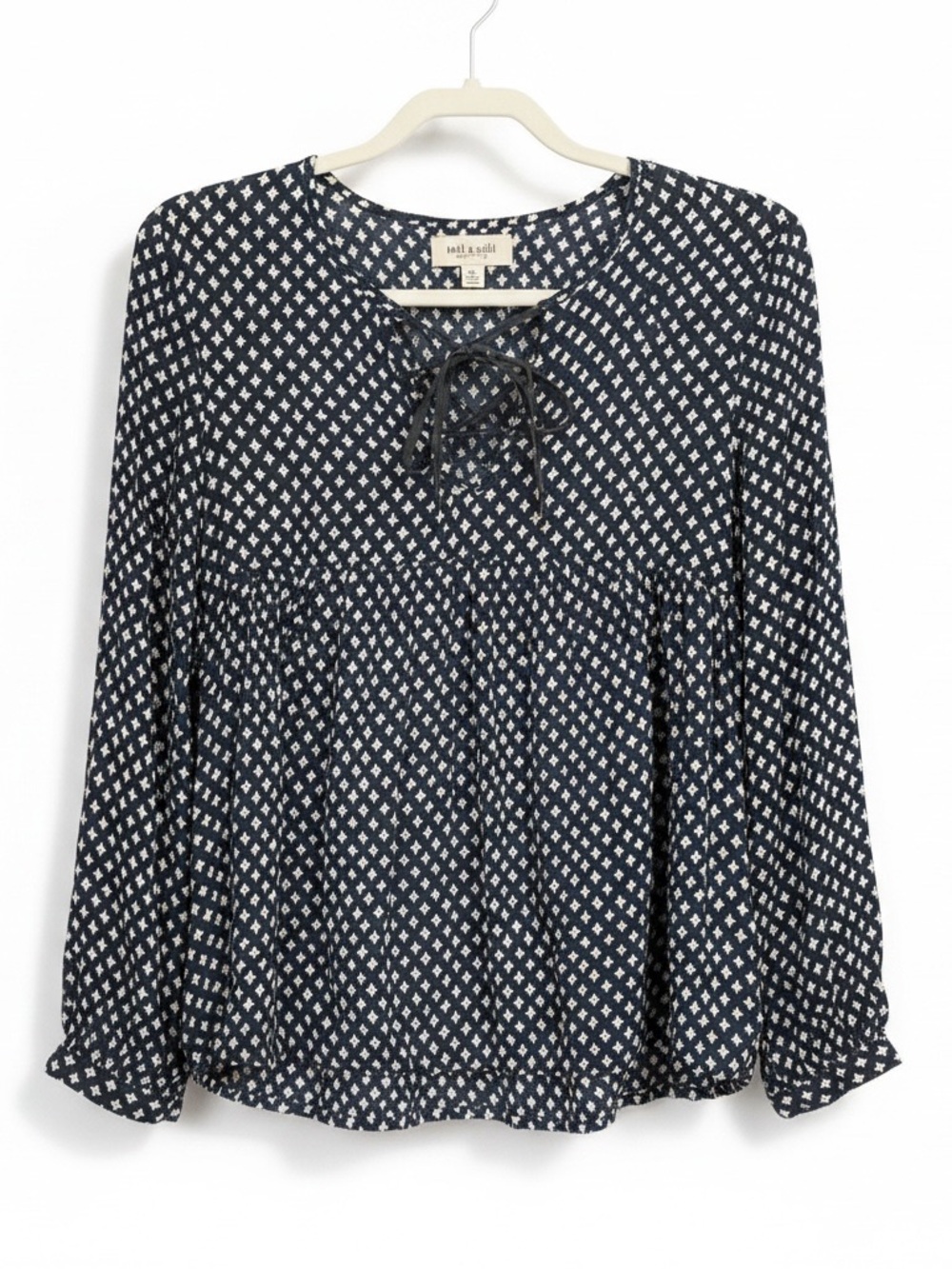 Indi & Cold Printed Lace-Up Peasant Top XS